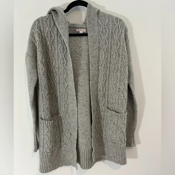Merona Size Small Hooded Gray Cable knit Sweater Cardigan Long with Pockets - Picture 1 of 3